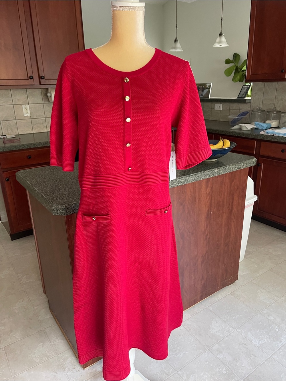 NWT Liz Claiborne Red Short Sleeve Midi Dress - sz L